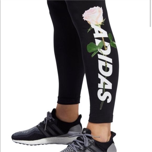 NWT Adidas black leggings size XS Floral Graphic - Picture 8 of 9